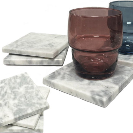 Set 8 stk. Marmeren Onderzetters - Onderzetters Voor Glazen - Onderzetters Marmer - Non-slip - Wit