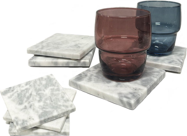 Set 8 stk. Marmeren Onderzetters - Onderzetters Voor Glazen - Onderzetters Marmer - Non-slip - Wit