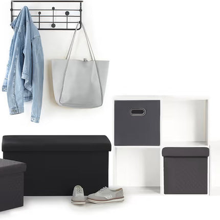 5Five Poef/Hocker/opbergbox - donkergrijs - polyester/mdf - 31 x 31 cm - opvouwbaar