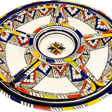Kleurrijke - Tapasschaal serveer set - dipset - 8-delige handgemaakt Ø 35 cm
