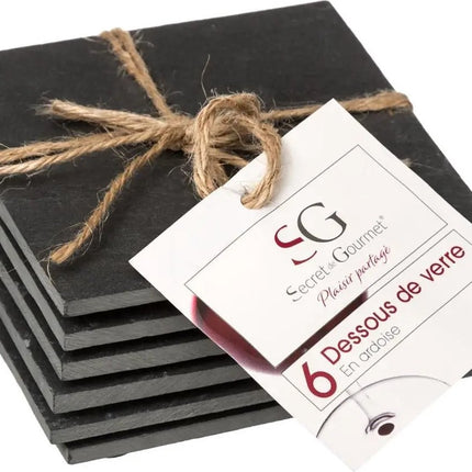 Secret de Gourmet Leisteen onderzetters - 6x stuks - 10 x 10 cm - onderzetters voor glazen