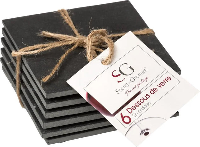 Secret de Gourmet Leisteen onderzetters - 6x stuks - 10 x 10 cm - onderzetters voor glazen
