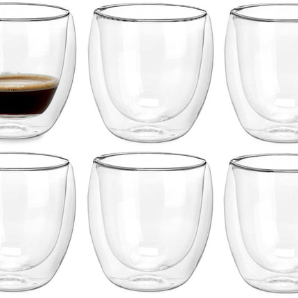 Vivalto dubbelwandige koffieglazen/theeglazen - 6x stuks - Borosilicaat glas - 246 ml