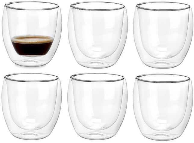 Vivalto dubbelwandige koffieglazen/theeglazen - 6x stuks - Borosilicaat glas - 246 ml