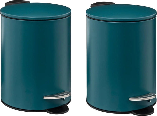 5Five kleine pedaalemmer - 2x - metaal - blauw - 3L - 16 x 25 cm - Badkamer - Badkamer/toilet