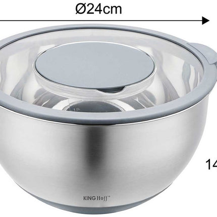 Kinghoff KH-1807 Professionele Roestvrijstalen Mengkom - 5 Liter - Met Deksel & Meetverdeling - Multifunctioneel voor Kneden, Raspen & Opslag