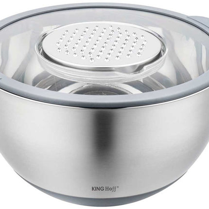 Kinghoff KH-1807 Professionele Roestvrijstalen Mengkom - 5 Liter - Met Deksel & Meetverdeling - Multifunctioneel voor Kneden, Raspen & Opslag