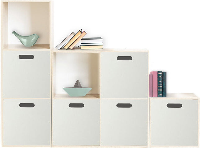 5five Opbergmand/kastmand van hout - wit - 7 Liter - 31 x 15 x 15 cm - Opbergboxen - Vakkenkast manden