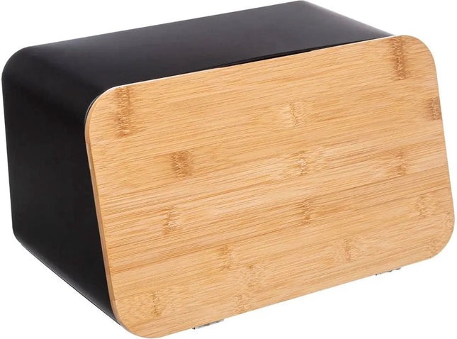 5Five - Broodtrommel met deksel - Zwart Metaal/Bamboe - 37 x 22 x 23cm