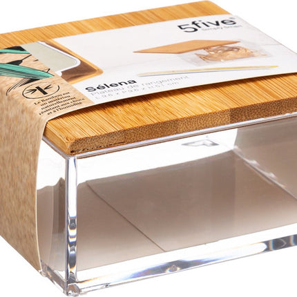 FiveÂ® Wattenschijfjes dispenser bamboe deksel - Wattenschijfjes - Met deksel