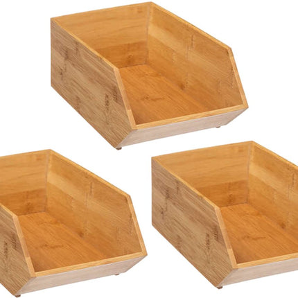 5Five Stapelbare opbergmand 1 vaks organizer - 3x - L18 x B31 x H12 cm - bamboe hout - lichtbruin