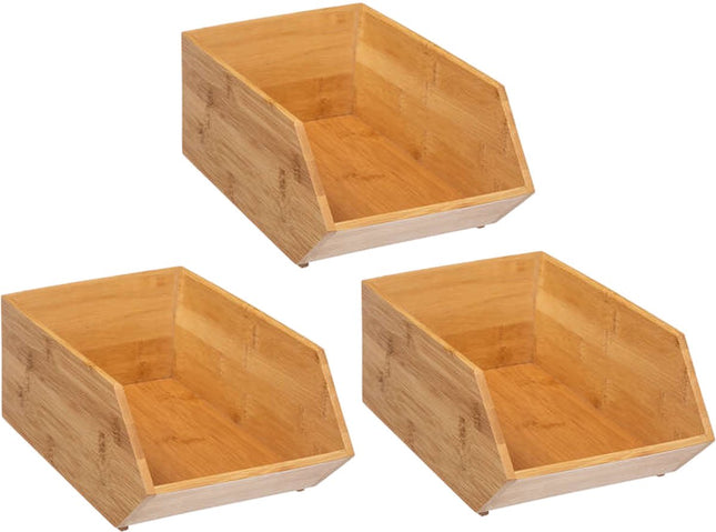 5Five Stapelbare opbergmand 1 vaks organizer - 3x - L18 x B31 x H12 cm - bamboe hout - lichtbruin