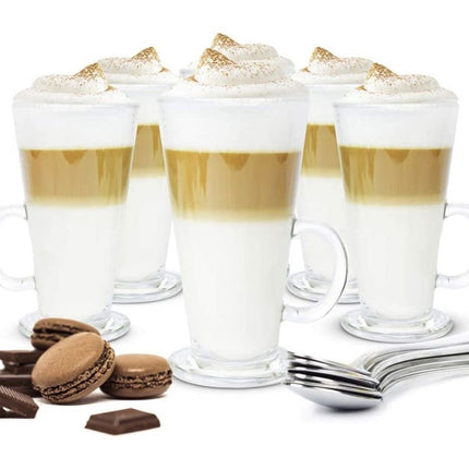 Luxe Latte Macchiato Glazen - Koffieglazen - Cappuccino Glazen - Cappuccino Kop - Latte Glazen - 280 ML - Set Van 6
