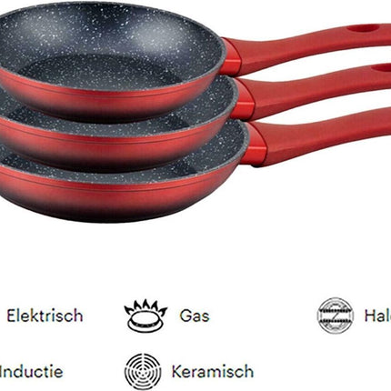 Royal Swiss Koekenpannenset 3-delig (rood) Marmeren coating