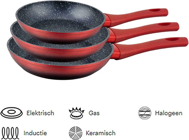 Royal Swiss Koekenpannenset 3-delig (rood) Marmeren coating