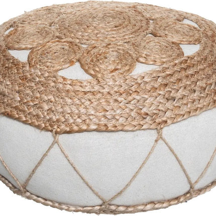 Atmosphera Vloerkussen Rituals - beige - jute/katoen - 43 x 18 cm - Extra dik rond grond zitkussen/matraskussen - Lage poef