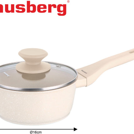 Klausberg KB-7987 Steelpan 16 cm – 1.2 Liter – Marble Anti-aanbaklaag – Inductie Geschikt – Met Glazen Deksel – Crème