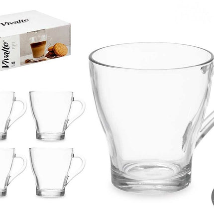 Vivalto Design Koffie/thee glazen met oor - set 6x stuks - transparant glas - 280 ml
