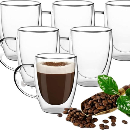 Vog&Arths - Dubbelwandige Glazen - Theeglazen - 350 ml - 6 stuks - Latte Macchiato / Cappucino Glazen - Koffieglazen Dubbelwandig - Koffietassen - Glazen met Oor