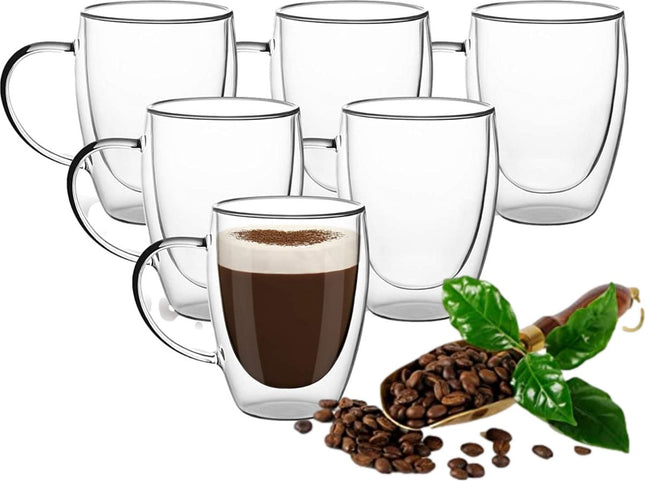 Vog&Arths - Dubbelwandige Glazen - Theeglazen - 350 ml - 6 stuks - Latte Macchiato / Cappucino Glazen - Koffieglazen Dubbelwandig - Koffietassen - Glazen met Oor