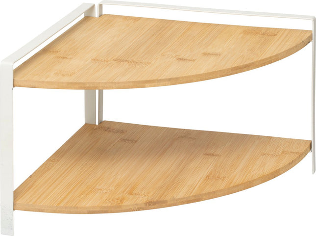 5Five Ordera Hoekplank bamboe - 2 niveau's - 30x29x21cm - Wit/Beige