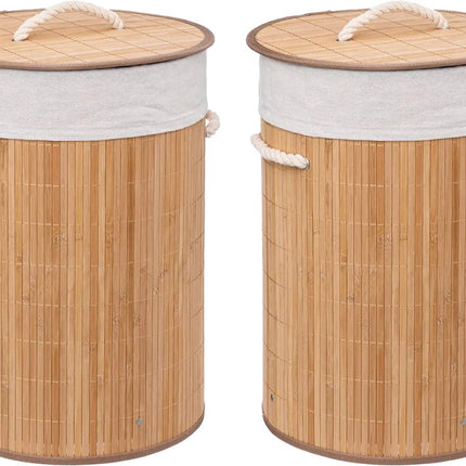 5Five Wasmand van bamboe - 2x - 48 liter - 35 x 50 cm - met deksel
