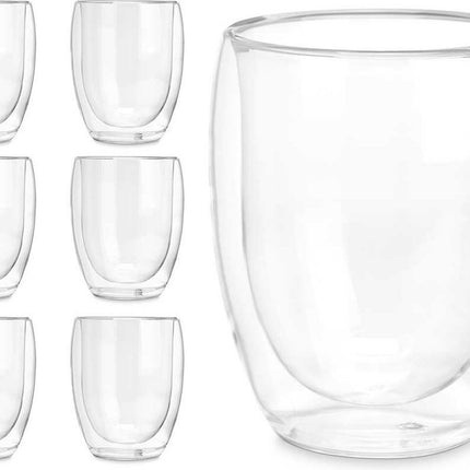 Vivalto dubbelwandige koffieglazen/theeglazen - 6x stuks - Borosilicaat glas - 326 ml