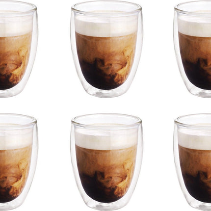 6x Dubbelwandige koffiekopjes/theeglazen 300 ml - Koken en tafelen - Barista - Koffiekoppen/koffiemokken - Dubbelwandige glazen