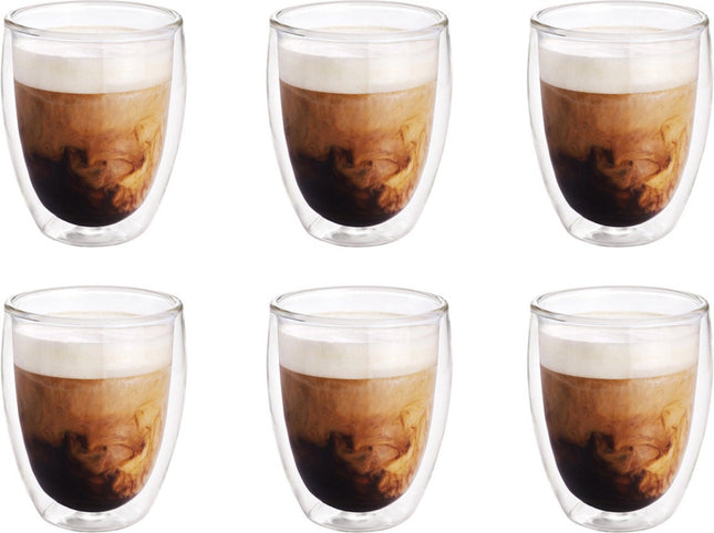 6x Dubbelwandige koffiekopjes/theeglazen 300 ml - Koken en tafelen - Barista - Koffiekoppen/koffiemokken - Dubbelwandige glazen