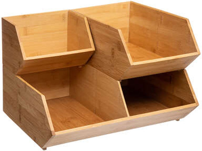 5Five Stapelbare opbergmand 1 vaks organizer - L18 x B31 x H12 cm - bamboe hout - lichtbruin