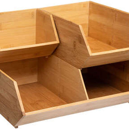 5Five Stapelbare opbergmand 1 vaks organizer - 3x - L18 x B31 x H12 cm - bamboe hout - lichtbruin