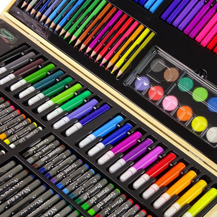Houten Verfset 180 Delen - Kunstschilders Set voor Kinderen in Koffer - Tekenset met Stiften, Krijtjes en Verf - Creatief Cadeau voor Jongens en Meisjes - 180-delige set -