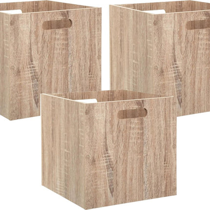 5Five Opberg/kast mand - 3x - lichtbruin - MDF hout - 29L - 31 x 31 x 31 cm - Opbergmanden/kisten