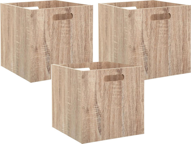 5Five Opberg/kast mand - 3x - lichtbruin - MDF hout - 29L - 31 x 31 x 31 cm - Opbergmanden/kisten