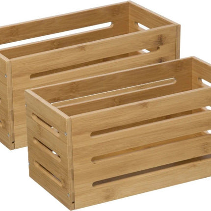 5Five Fruitkisten opslagbox - 2x - open structuur - lichtbruin - hout - L31 x B15 x H15 cm - Decoratie huis en tuin - Kisten/kistjes