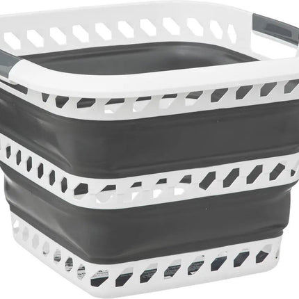 5Five Wasmand opvouwbaar met handvatten - kunststof - 40L - grijs/wit - 48 x 34 x 49 cm