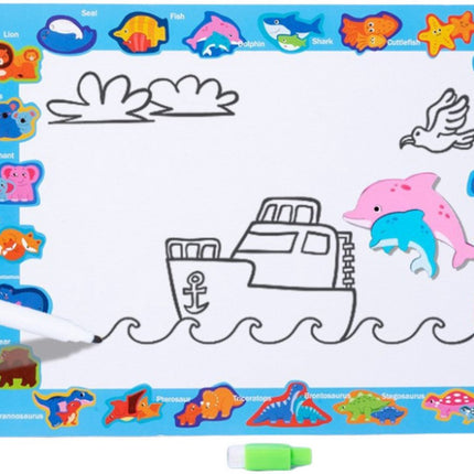 Houten Educatieve Dinosaurus Puzzel Bord 2-in-1 - Met Tekenbord en Uitwisbare Stift - 12 Delen - Puzzel en Teken Bord - 2 in 1 - Whiteboard