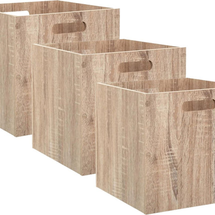 Set van 3x stuks opbergmand/kastmand 29 liter bruin/naturel van hout 31 x 31 x 31 cm - Opbergboxen - Vakkenkast manden