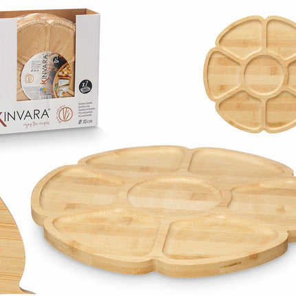 Kinvara Serveerplank 7 vakken - D30 cm - bamboe hout - kaasplankje - borrelplank - tapasplank