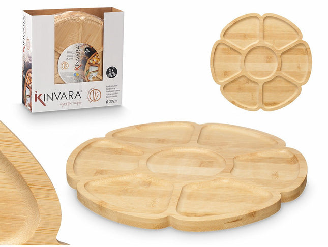 Kinvara Serveerplank 7 vakken - D30 cm - bamboe hout - kaasplankje - borrelplank - tapasplank