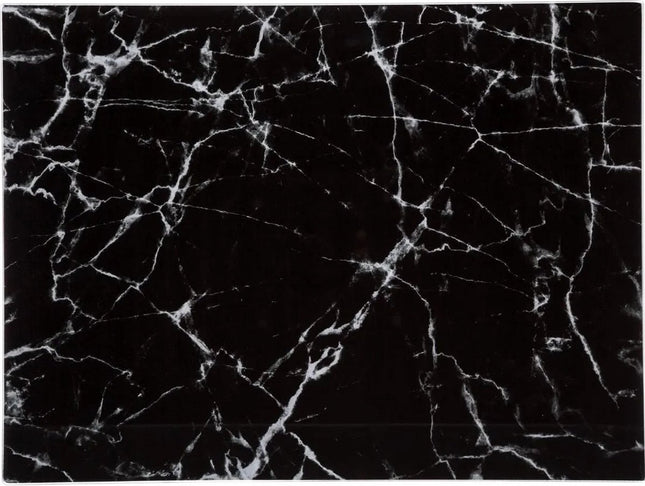 Glazen Snijplank - Snijplanken - Marmer Motief: 40 x 30 cm - UV Gelaagd Glas - Dienblad - Rechthoek- Anti-Slip - Zwart