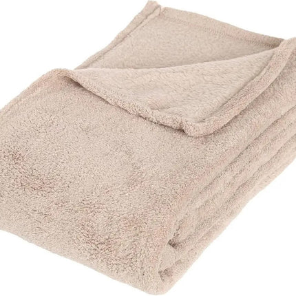 Atmosphera Fleece deken of plaid harig - beige - 125 x 150 cm - polyester - Bankdeken - Fleece plaid