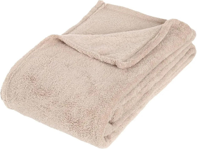 Atmosphera Fleece deken of plaid harig - beige - 130 x 180 cm - polyester - Bankdeken - Fleece plaid