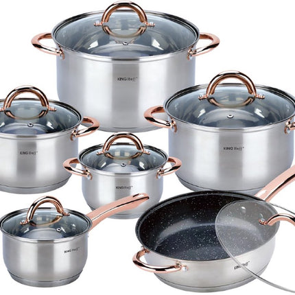 Kinghoff 1766 - 12 delige pannenset - kookpannen - 16-16-18-20-24-24 cm - met deksel