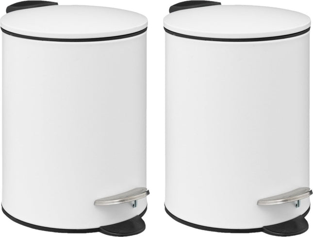 5Five Pedaalemmer - 2x - wit - metaal - 3L - 23 cm - soft close