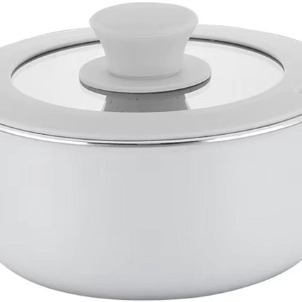 15-delige Luxe Pannenset – Elegant Wit – Ultra Non-stick – Met 2 Afneembare Houten Handgrepen, Panbeschermers & Siliconen Spatel