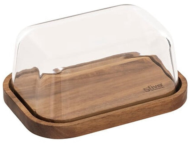 5Five botervloot - acacia hout - glas - 18 x 13 cm - bruin/transparant