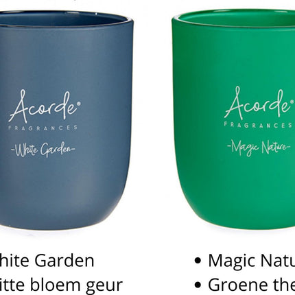 Acorde Nature Geurkaarsen In Glas - Twee Kaarsen - Twee Geuren - Witte Bloemen - Groene Thee - Aroma - Parfum - Kaarsglas 120 g - Wax Wit - 2 Stuks - Sfeer Cadeau