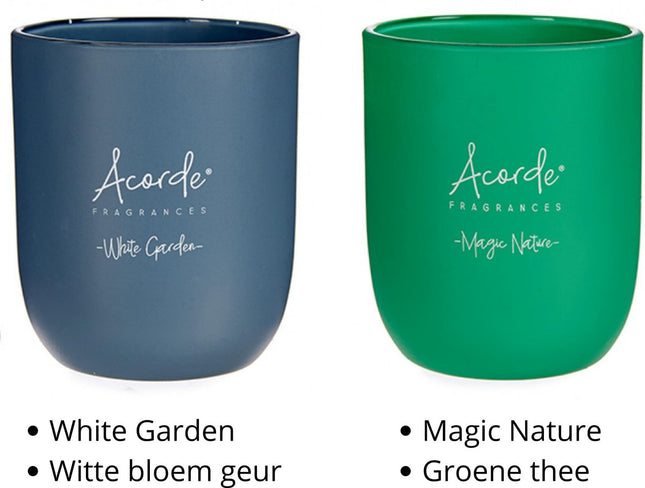 Acorde Nature Geurkaarsen In Glas - Twee Kaarsen - Twee Geuren - Witte Bloemen - Groene Thee - Aroma - Parfum - Kaarsglas 120 g - Wax Wit - 2 Stuks - Sfeer Cadeau