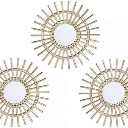 Wandspiegel - Wanddecoratie - Wandspiegel Rond - Set van 3  - Rotan Spiegel - 25 ∅